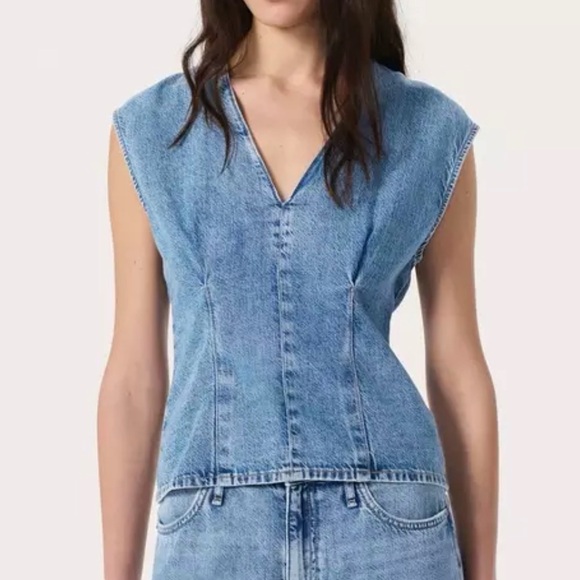 rag & bone Tops - Light Wash Denim V-Neck Top